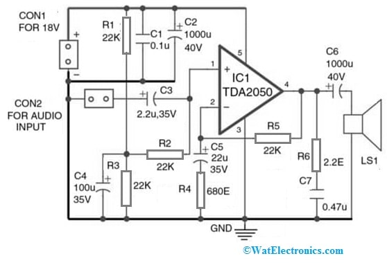 15Watts Audio Amplifier Circuit with TDA2050 IC