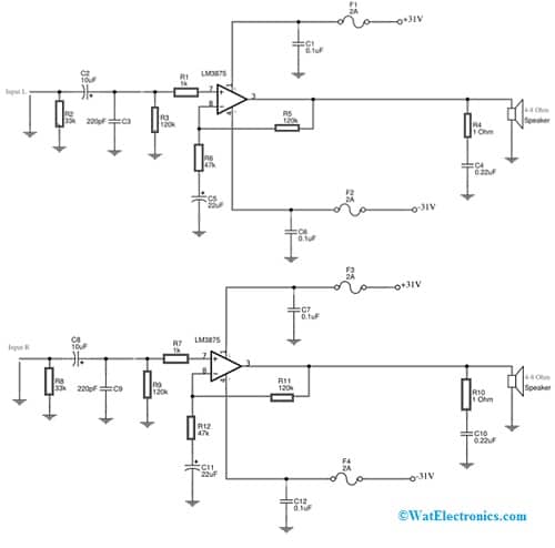 56Watts Gainclone Stereo Amplifier Circuit with LM3875 IC