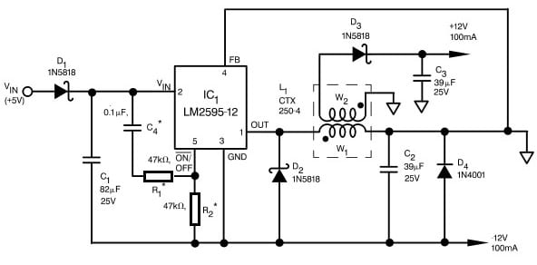 5VDC to 12VDC Converter Circuit with LM2595 IC