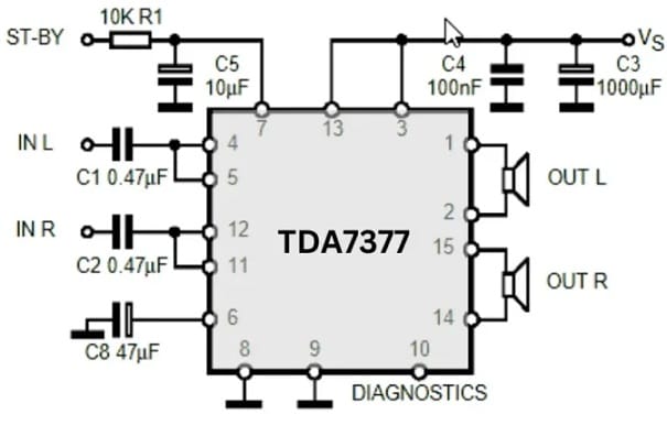 60Watts Double-Bridge Stereo Amplifier Circuit with TDA7377 IC