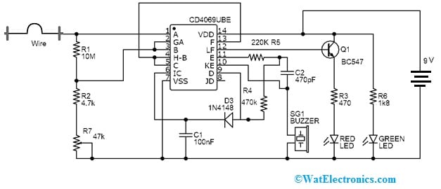 Broken Wire Detector Circuit with CD4069 IC