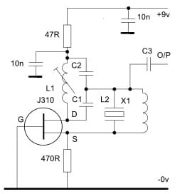 Crystal Oscillator Circuit with J310 JFET