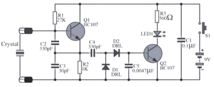 Crystal Tester Circuit with BC107 Transistor