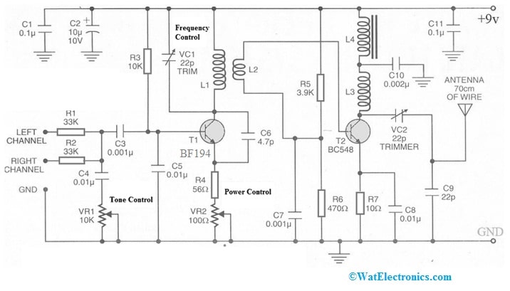 FM Radio Transmitter Circuit with BF194 Transistor