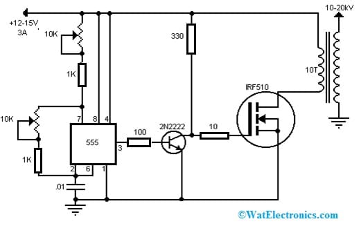 Flyback Driver Circuit with 555 IC and IRF510 MOSFET