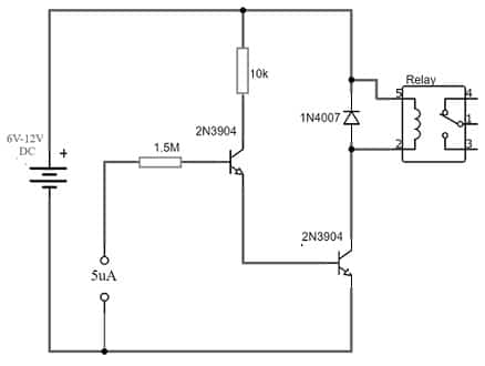 Low Current Triggered Relay with 2N3904 Transistors