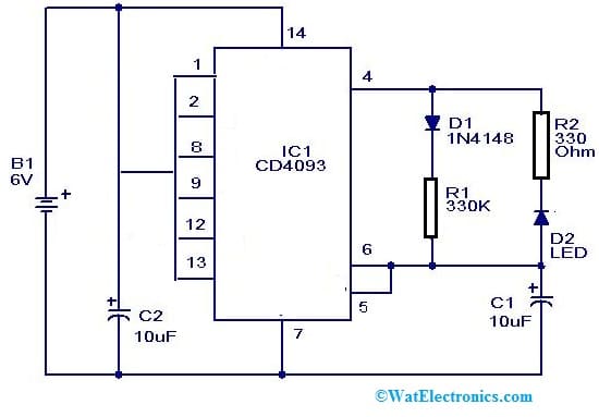 Micro Flasher Circuit with CD4093 IC