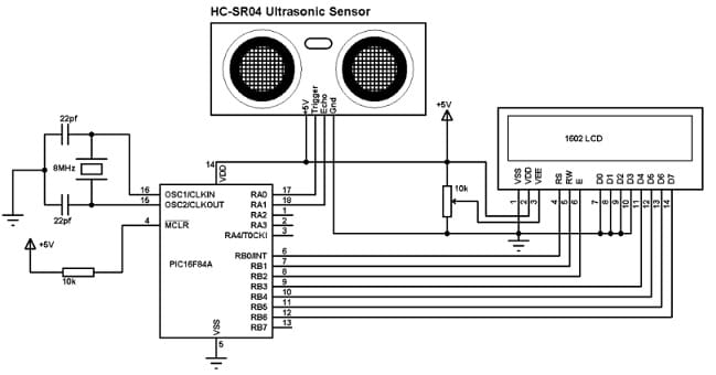 PIC16F84A Microcontroller Interfacing with HC-SR04
