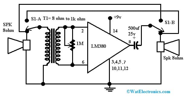 Simple Intercom Circuit with LM380 IC