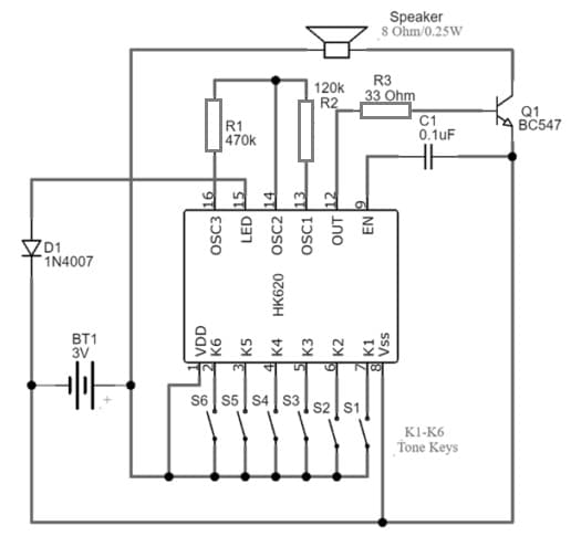 Sound Generator Circuit with HK620 IC