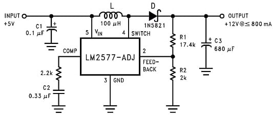 Step-up Switching Regulator Circuit with LM2577 IC