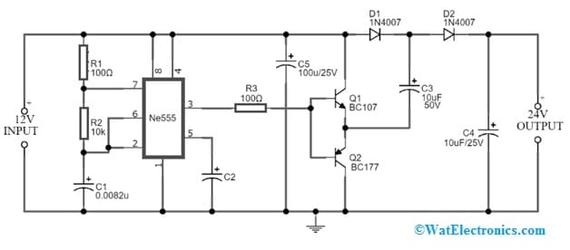 Voltage Doubler Circuit with BC107 & NE555 IC